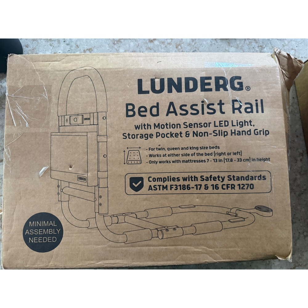 Lunderg Bed Assist Rail with Motion Sensor LED Light and Storage Pocket